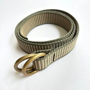 Bison Belt Size Medium Unisex Woven Tan Green Double O-Ring Buckles